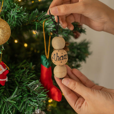 Rustic Wooden Bead Personalized Christmas Ornaments-Ornaments-House of Ekam