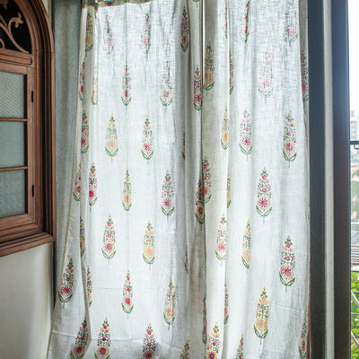 Saanjh Multi Cypress Blockprint Sheer Curtain-Curtains-House of Ekam