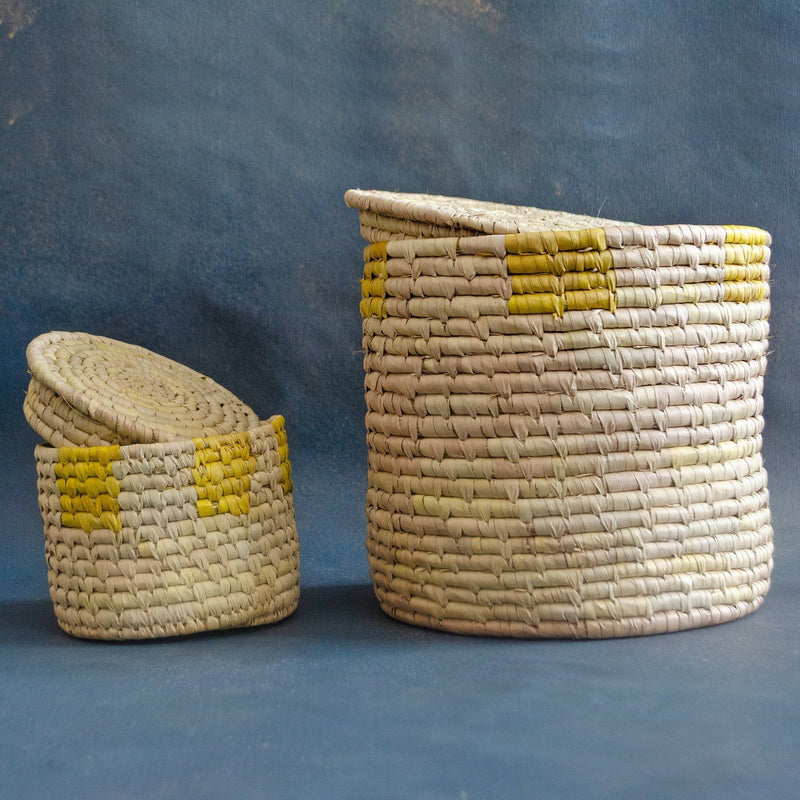 Sabai Natural and Yellow Cannister-Vases-House of Ekam