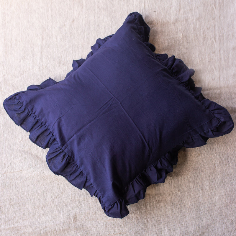 Solid Blue Ruffle Cushion Cover-Cushion Covers-House of Ekam