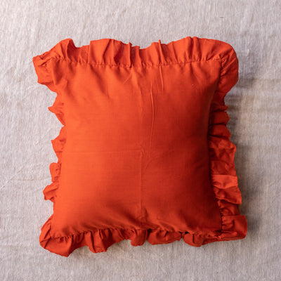 Solid Orange Ruffle Cushion Cover-Cushion Covers-House of Ekam
