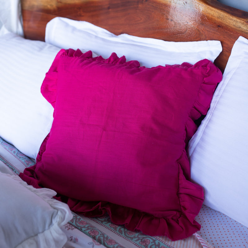 Solid Pink Ruffle Cushion Cover-Cushion Covers-House of Ekam