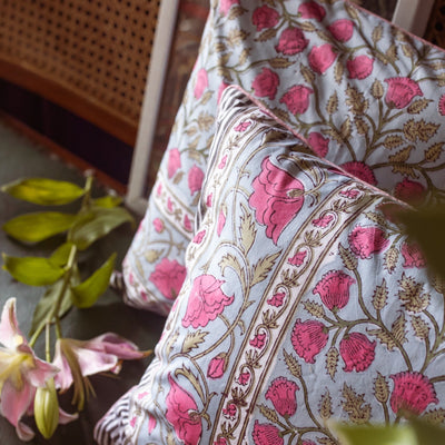 Taj Pink Floral Jaal Cushion Cover-Cushion Covers-House of Ekam