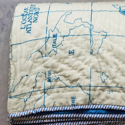 The Traveler Map Double Bed Jaipuri Reversible Quilt Set- Small Defect-Quilt Set-House of Ekam