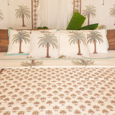 Tropical Date Palm Blockprinted Bedcover-Quilt Set-House of Ekam