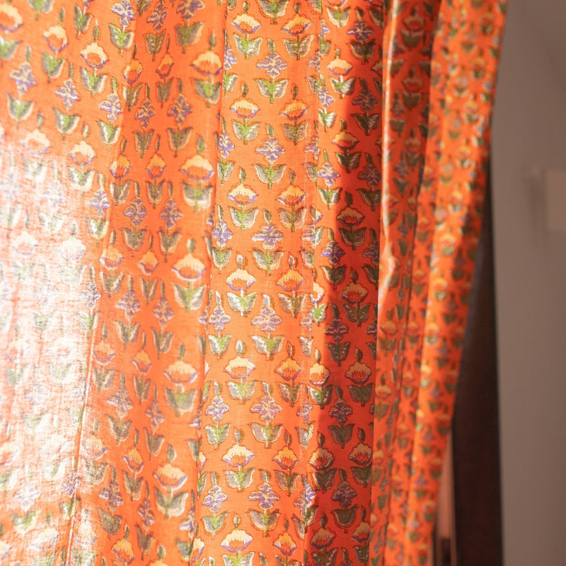 Udaipur Buti Orange Floral Curtains-Curtains-House of Ekam