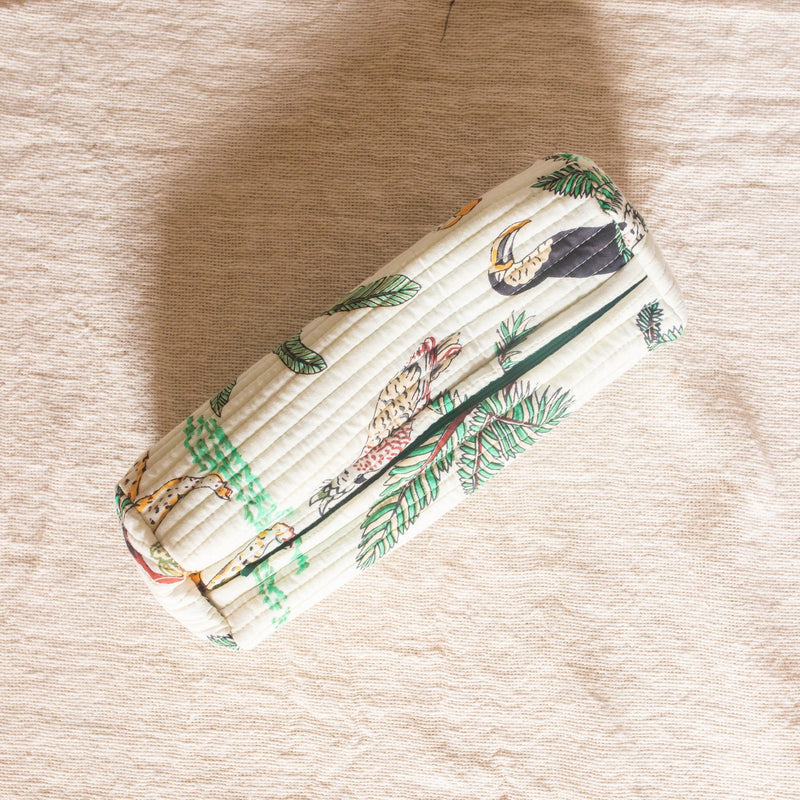 White Tropical Printed Cosmetic Pouch-Pouch-House of Ekam