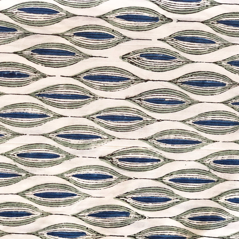 White and Blue Diamond Shape Blockprint Cotton Fabric-fabric-House of Ekam