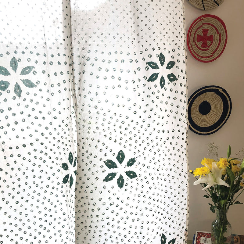 White and Green Bandhani Kutchi Curtain-Curtains-House of Ekam