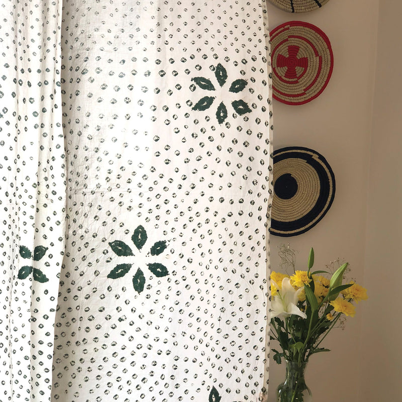White and Green Bandhani Kutchi Curtain-Curtains-House of Ekam