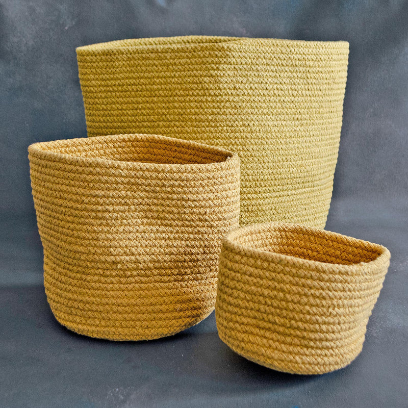 Yellow Cotton Planter cum Storage Basket (S,M,L)-Jute Planters Cum Storage Baskets-House of Ekam