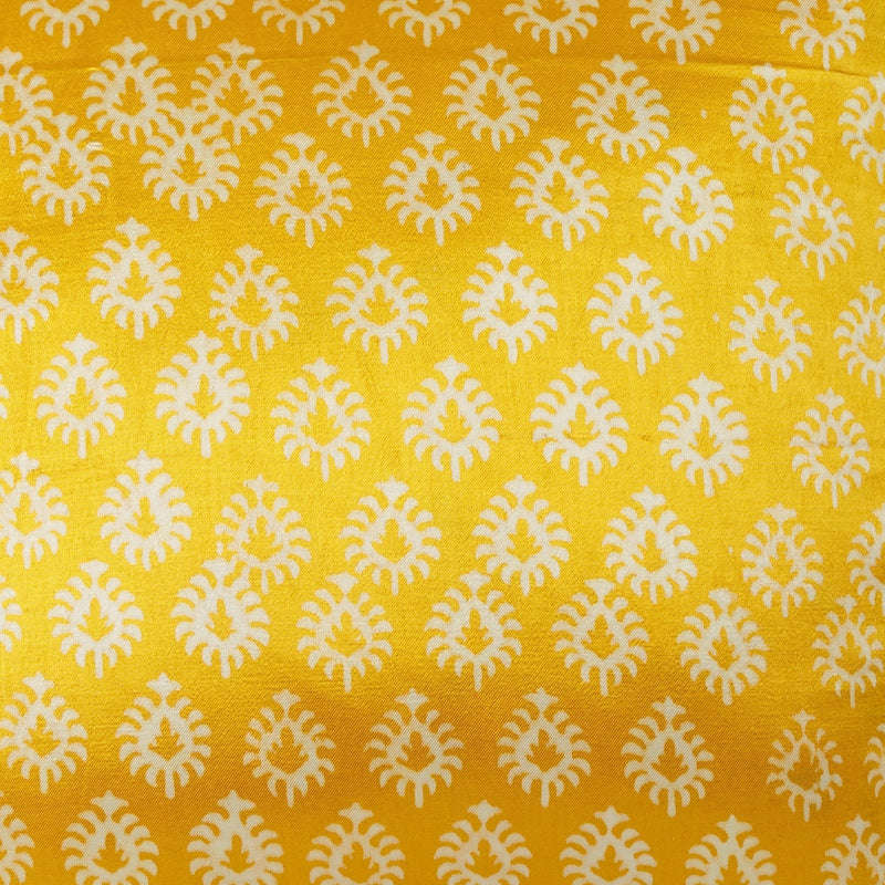 Yellow Floral Blockprint Mashru Silk Cushion Cover-Cushion Covers-House of Ekam