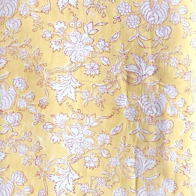 Yellow Floral Dream Blockprint Cotton Fabric 2m-fabric-House of Ekam