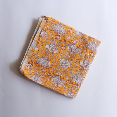 Yellow Floral Jaal Blockprint Cotton Fabric (min. 2m)-fabric-House of Ekam
