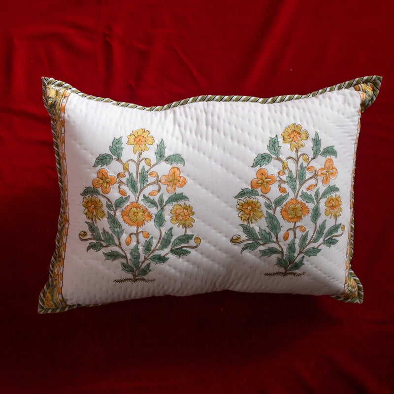 Yellow Guldasta Pique Cushion Cover-Cushion Covers-House of Ekam