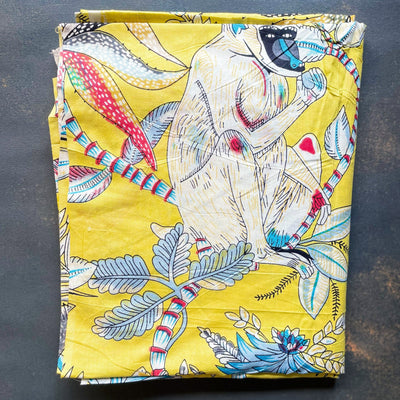 Yellow Monkey Floral Paradise Screenprint Cotton Fabric (min. 2m)-fabric-House of Ekam