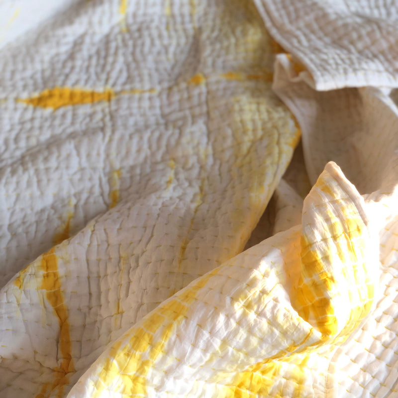 Yellow Shibori Handmade Kantha Bedcover/Dohar-Quilt Set-House of Ekam
