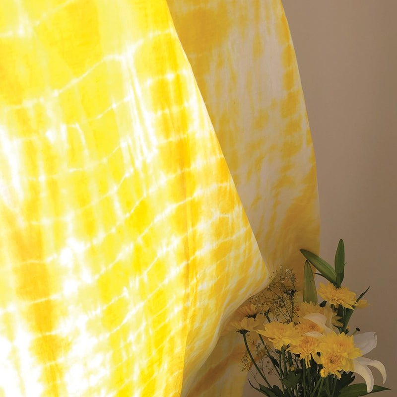 Yellow Tie Dye Kutchi Cotton Curtain-Curtains-House of Ekam
