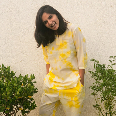 Yellow Tie Dye Loungewear Pyjama Set-loungewear-House of Ekam