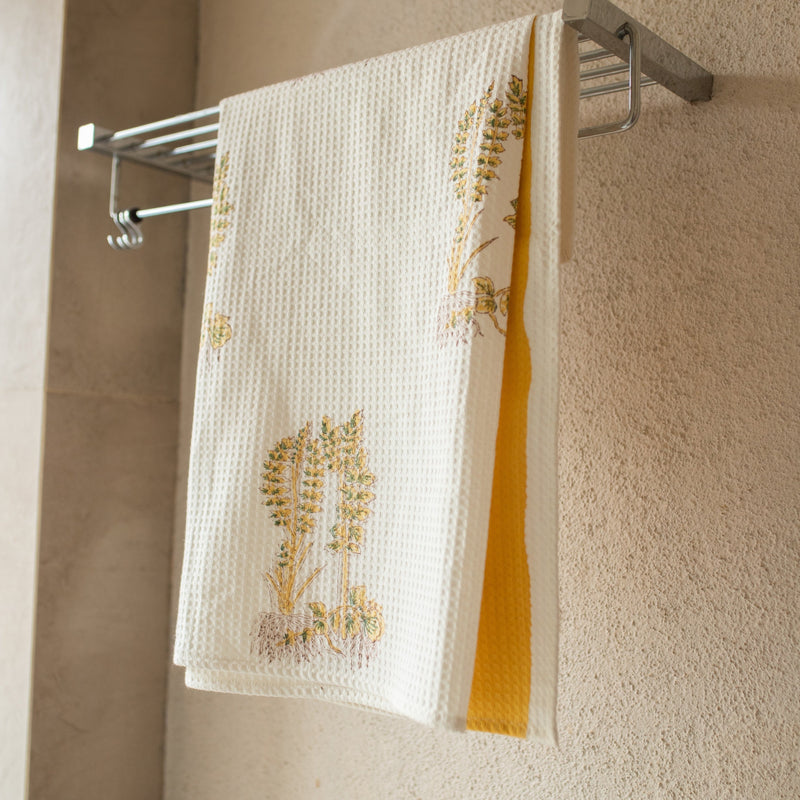 Yellow Tropical Coral Bath Towel-bath towels-House of Ekam