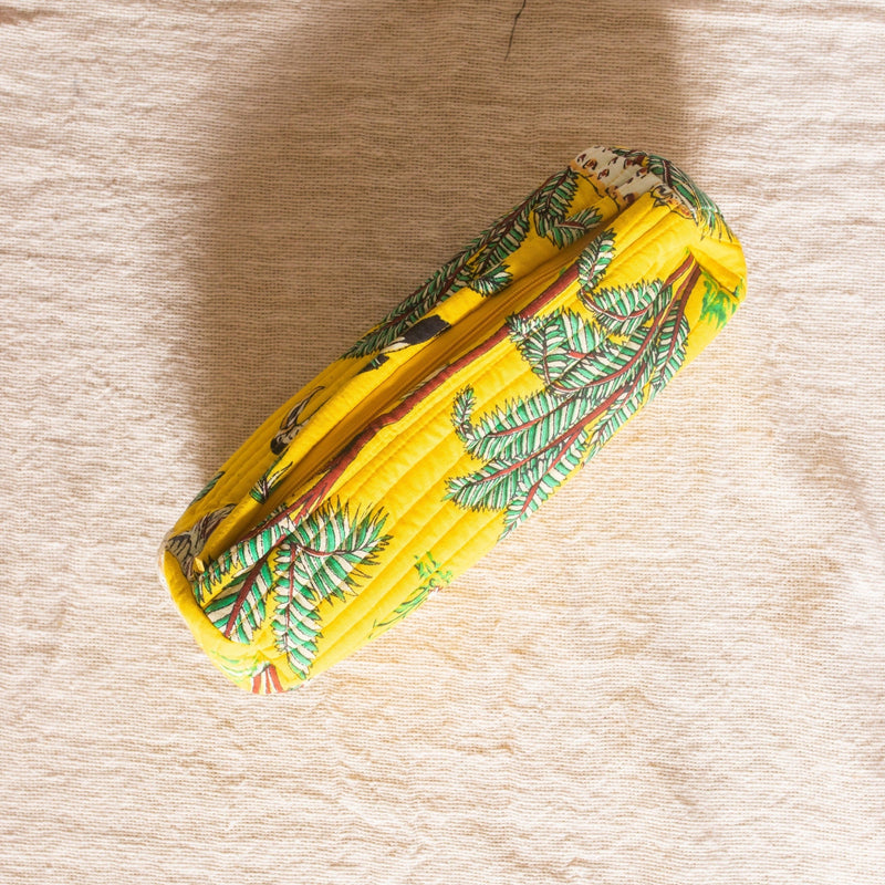Yellow Tropical Printed Cosmetic Pouch-Pouch-House of Ekam