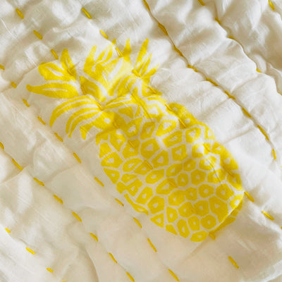 Yellow and Grey Polka Pineapple Reversible Summer Kantha Dohar/Quilt-Quilt Set-House of Ekam