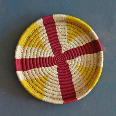 Yellow and Red Sabai Handwoven Grass Tray-Sabai-House of Ekam